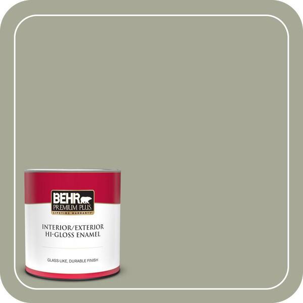 BEHR PREMIUM PLUS 1 qt. #PPU10-16 Simply Sage Hi-Gloss Enamel Interior/Exterior Paint & Primer