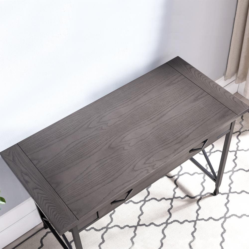 Chisel & Forge Oak Desk with Drawer in Smoke Gray and Matte Black
