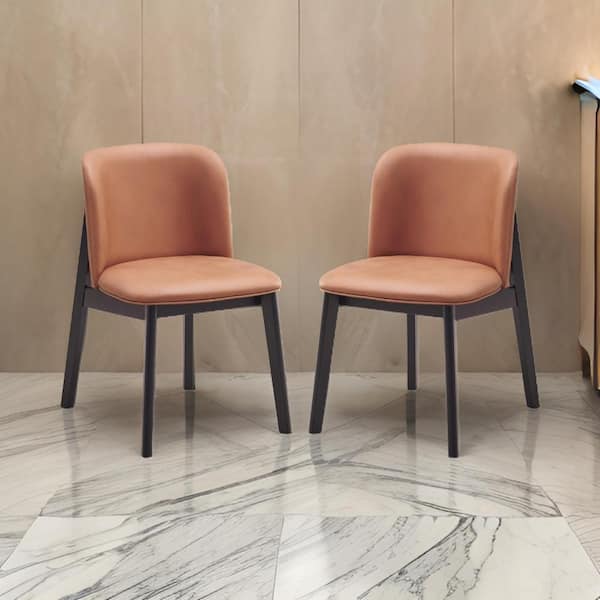 Benjara Brown and Black Fabric Wooden Frame Dining Chair (Set of 2)