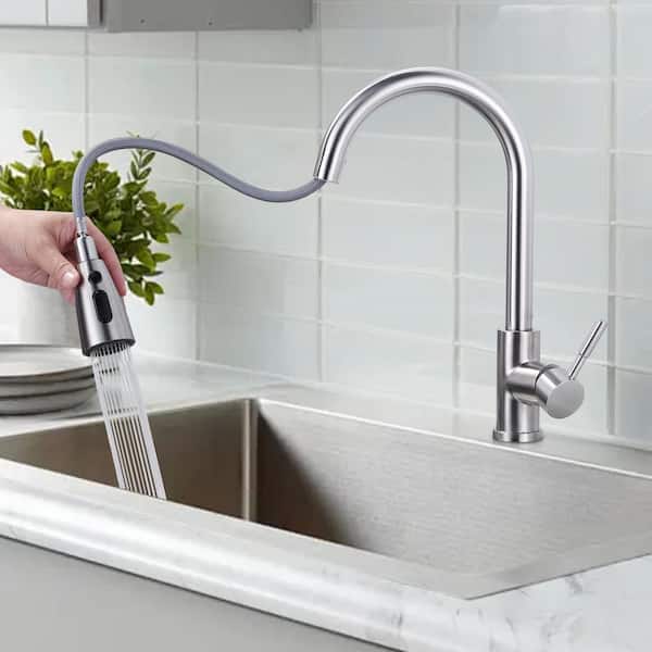 Single Handle Pull Down Sprayer Kitchen Faucet with Touchless Sensor Stainless Steel in Brushed Nickel