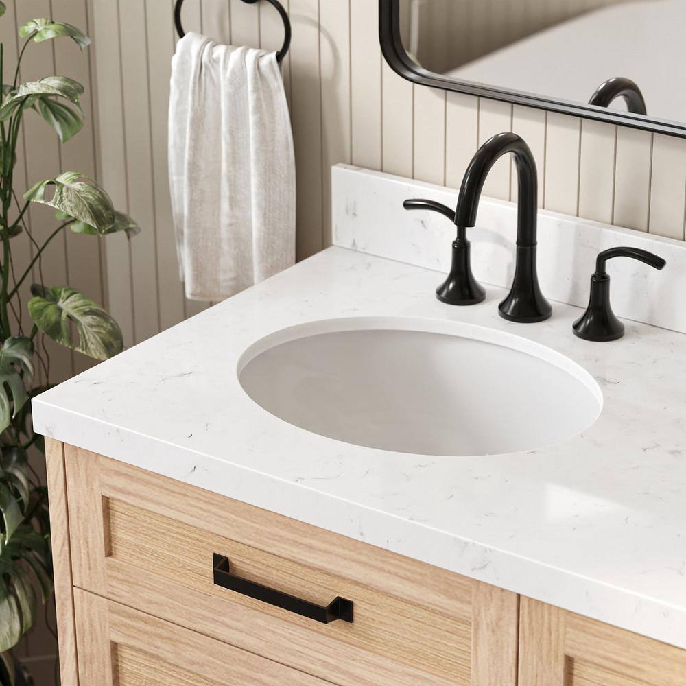 Monroe 66 Inch Oak Double Sink Vanity with Carrara White Quartz Top