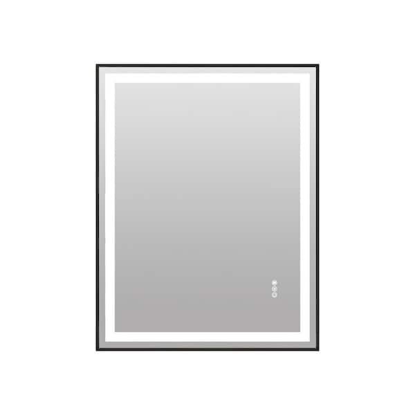 28 in. W x 36 in. H Rectangular Framed Wall Mount LED Light Bathroom Vanity Mirror in Black