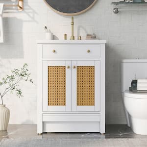 18 in. W x 24 in. D x 34 in. H Freestanding Bath Vanity in White with White Ceramic Top