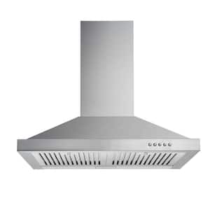 30 in. 450 CFM Wall Mounted with Light Kitchen Range Hood in Silver with Stainless Steel Baffle Filter