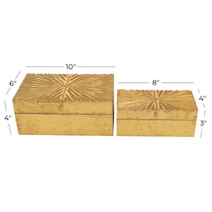 Rectangle Wood Geometric Box with Hinged Lid (Set of 2)