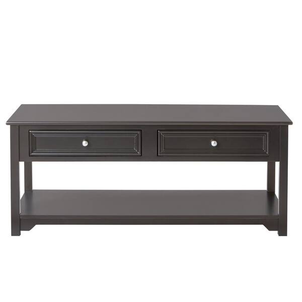 Home Decorators Collection Oxford 44 in. Black Large Rectangle Wood Coffee Table with Drawers