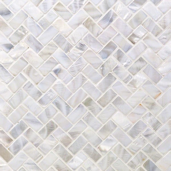 Ivy Hill Tile Pacific White Herringbone 11.81 in. x 11.81 in. Pearl Shell Mosaic Tile