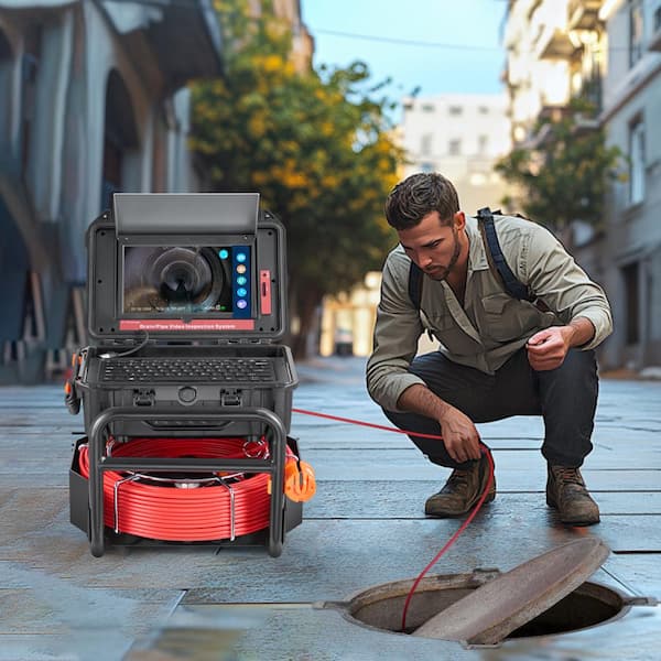 Sewer Camera165 ft/50m, Self-Leveling Drain Camera with 10.1 in. Touchscreen, 512Hz Transmitter Sewer Camera