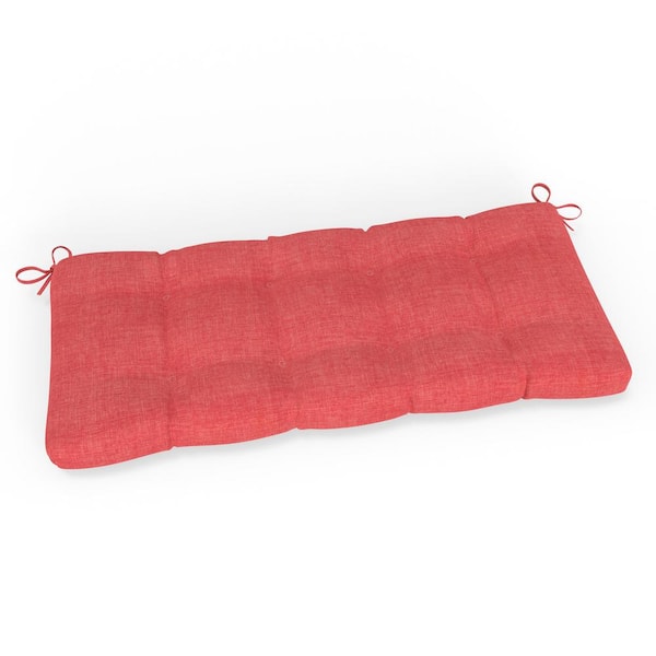 Pillow Perfect Solid Twill 48 in W x 5 in H Rectangular Outdoor Tufted Blown Bench Cushion with Ties 1-Count in Orange Splash Coral
