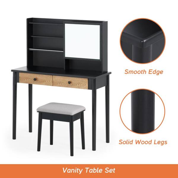 Wampat Black Makeup Vanity Table Set With Sliding Mirror 2 Drawers And 5 Shelves 51 1 In H X 39 3 W 15 7 D W09b5102b G The Home Depot Wampat Black Makeup Vanity Table Set, Black Makeup Vanity With Storage