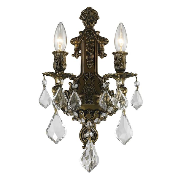 Worldwide Lighting Versailles 2-Light Antique Bronze Clear Crystal Sconce
