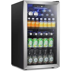 17.5 in. 120-Bottle Refrigerator Wine and 120-Can Beverage Cooler Mini Fridge in Silver with Glass Door for Soda, Beer