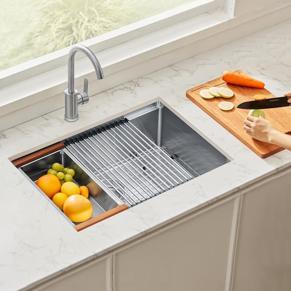 23 in. x 19 in. Kitchen Sink Workstation 304 Stainless Steel Drop-In Sink Single Bowl with Ledge and Accessories