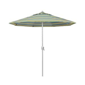 7.5 ft. Matted White Aluminum Market Patio Umbrella Fiberglass Ribs and Auto Tilt in Astoria Lagoon Sunbrella