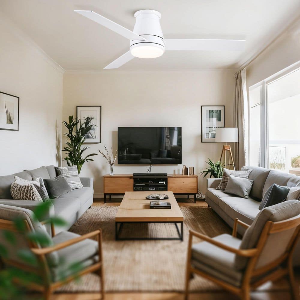 48 in. White 3 Plywood Blades Flush Mount Standard Ceiling Fan with LED Light and Remote Included for Any Room price history on PriceWatchPro