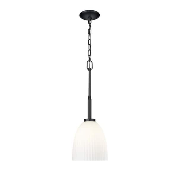 Naya 100-Watt 1 Light Matte Black Pendant Light with Matte Opal Glass Shade and No Bulb Included