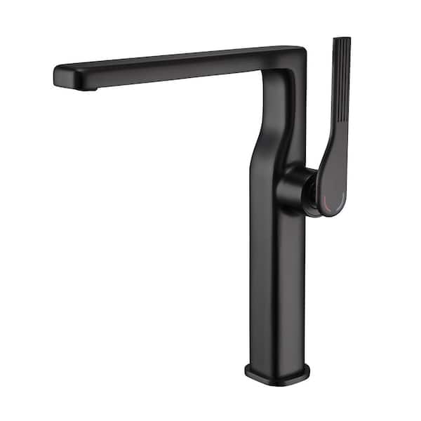 Single Handle Single Hole Bathroom Faucet High Tall Vessel Sink Faucet in Matte Black