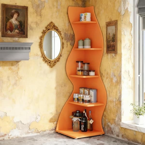 Orange Rotation Bookcase Seafuloy 70 in. Tall Orange Engineered Wood Accent Bookcase, Corner ...