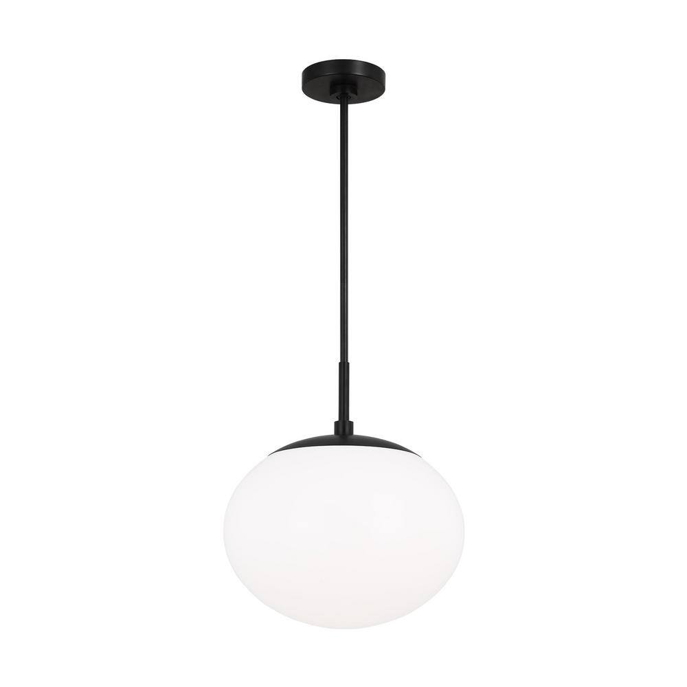 Aged Iron Globe Pendant with Milk White Glass Shade - 12"