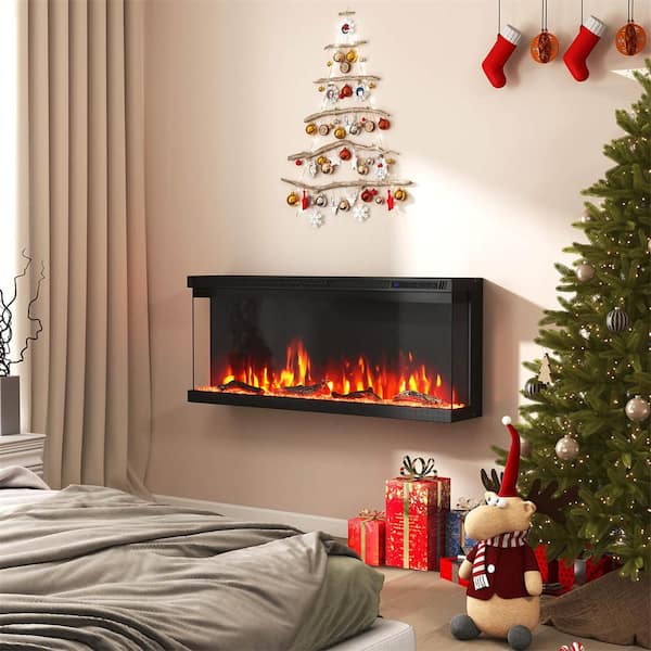 40 in. Wide Ventless 3-Sided Electric Fireplace Insert with Remote Control &12 Flame Colors