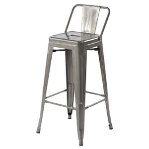 Vustu 29 in. Silver Low Back Metal Frame Counter Height Bar Stool with Metal Seat(Set of 28)