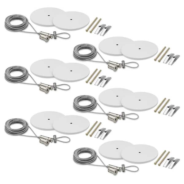 H-Track 20FT Suspension Kit, 120V 3-Wire Single Circuit Track Light Surface Mount Kit with Round Canopies, White 6 Pack