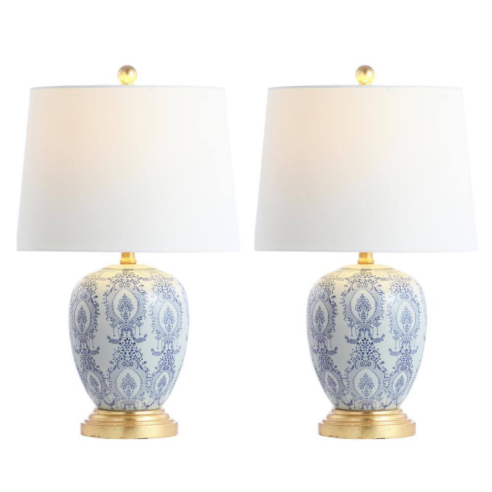 Kalel Blue and White Ceramic Table Lamp Set with Empire Shade