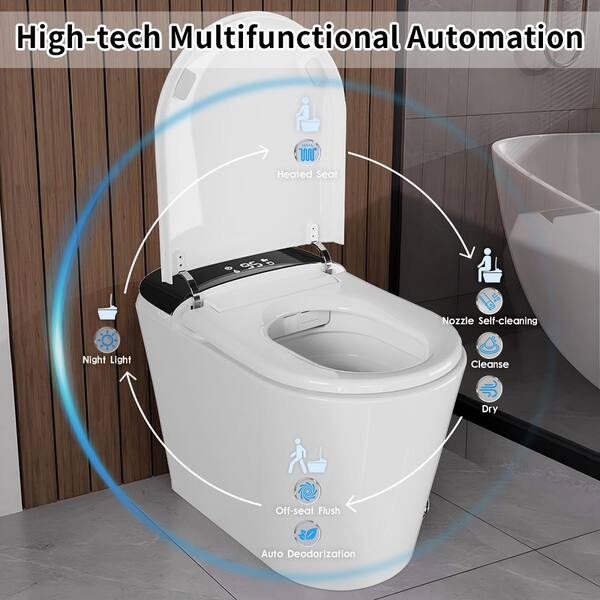 UPIKER Smart Single Flush Round Toilet with Heated Seat & Auto Functions, White
