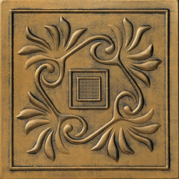 A La Maison Ceilings Cockatoos Antique Gold 1.6 ft. x 1.6 ft. Decorative Foam Glue Up Ceiling Tile (21.6 sq. ft./case)