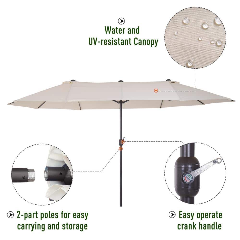 Extra Large Cream White Steel Double-Sided Patio Umbrella