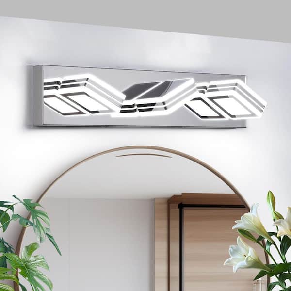 19.69 in. 3-Lights Chrome LED Vanity Light Bar Modern Wall Sconce Lamp with Acrylic Shade for Bathroom and Mirror