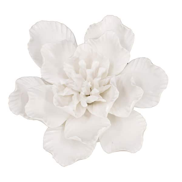 Avex 1-Piece 5.1 in. x 5.1 in. White Ceramic Handmade Flower Wall Sculpture