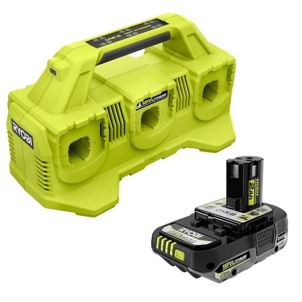 ONE+ 18V 6-Port Fast Charger with ONE+ 18V 2.0 Ah Lithium-Ion HIGH PERFORMANCE Battery