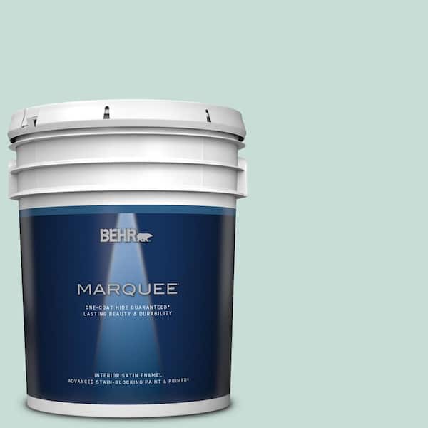 BEHR MARQUEE 5 gal. #MQ3-20 Whipped Mint One-Coat Hide Satin Enamel Interior Paint & Primer
