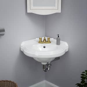 Portsmouth 22 in. Corner Wall Mounted Bathroom Sink in White with Overflow and Bracket