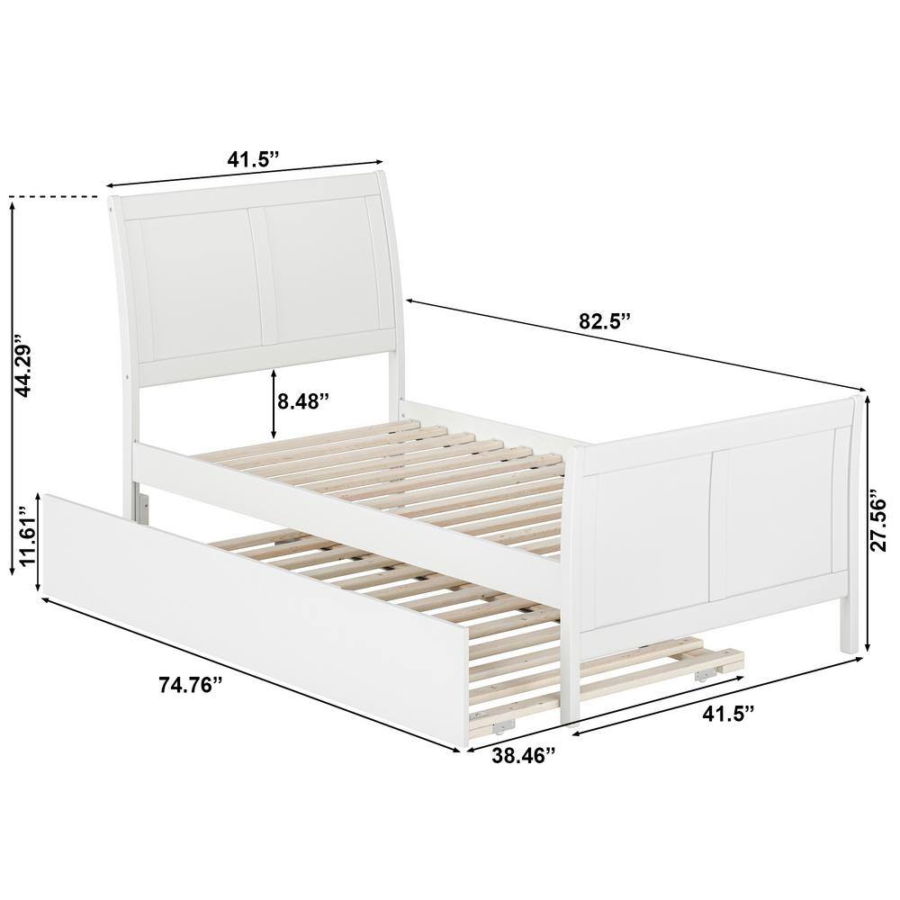 White Twin Solid Wood Platform Bed with Trundle and Headboard
