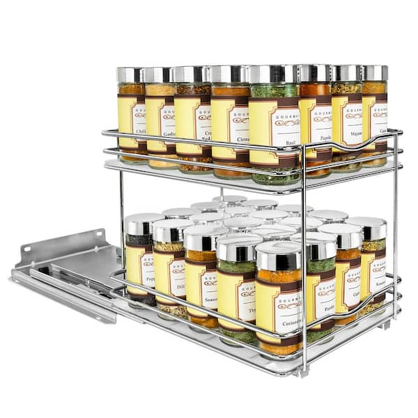 Lynk Professional Pull Out Spice Rack Organizer for Cabinet - 8-1/4 inch Wide - Slide Out Rack - Sliding Spice Organizer Shelf - 2 Tier, Chrome