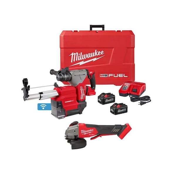 Milwaukee M18 FUEL 18V Lithium-Ion Brushless 1-1/8 in. Cordless SDS-Plus Rotary Hammer/Dust Extractor Kit w/Brushless Grinder