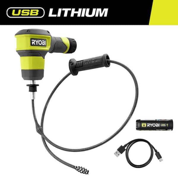 USB Lithium Cordless Drain Auger with 2.0 Ah USB Lithium Battery and Charging Cable