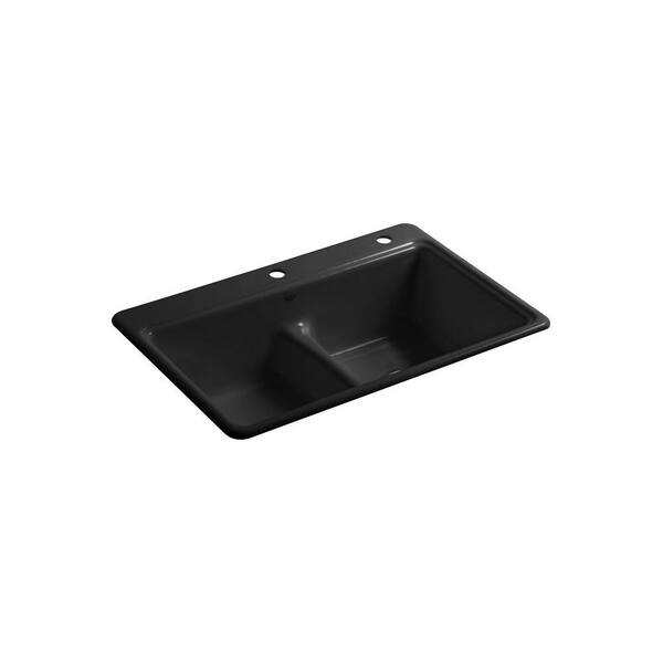 KOHLER Deerfield Smart Divide Drop-in Cast Iron 16 in. 2 Hole Double Bowl Kitchen Sink - DISCONTINUED