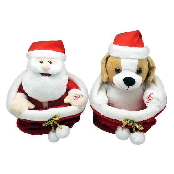 Home Accents Holiday 9 in. Animated Santa/Puppy in Sack 2 asst