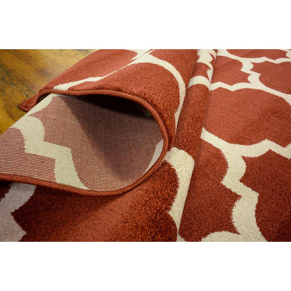 Red and Beige Trellis Synthetic Rectangular Area Rug