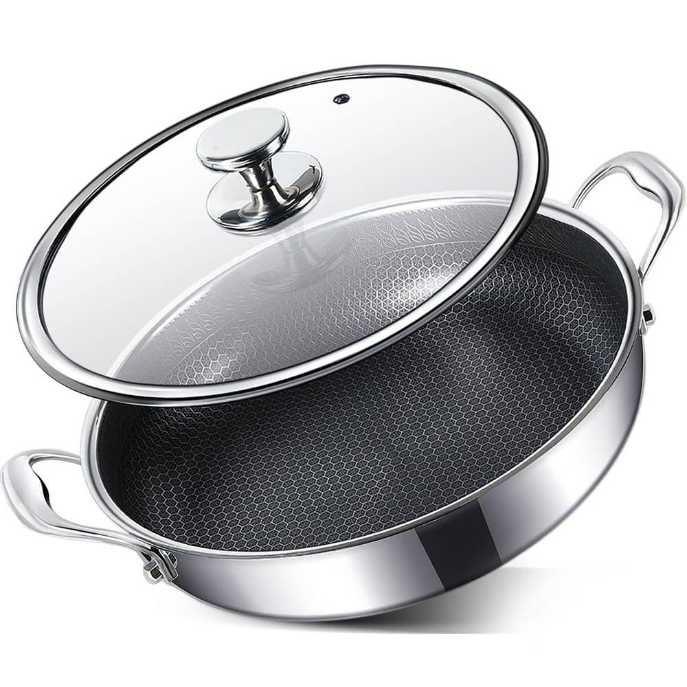12 inch 316L Stainless Steel Hybrid Nonstick Frying Pan with Lid Two Handles PFOA Free Dishwasher Oven Safe price history on PriceWatchPro