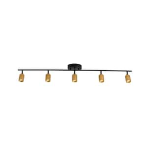 Shura 48 in. 5-Light Black and Brass Integrated LED Flush Mount Ceiling Light with Rotatable Heads, 3000K, 2450 Lumens