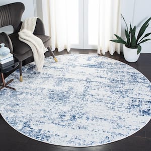 Amelia Ivory/Navy  3 ft. x 3 ft. Abstract Distressed Round Area Rug