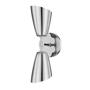 Kai 2-Light Polished Nickel 15 in. H LED Wall Sconce