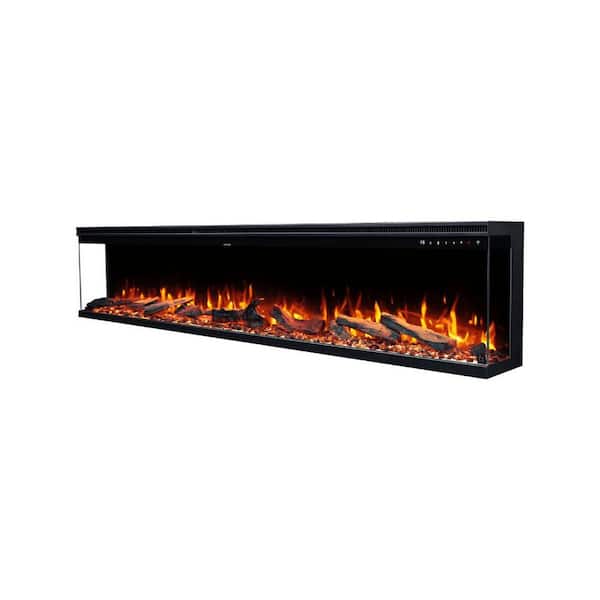 Sideline Infinity Pro 84 in. 3-Sided Design Wall Mount or Recessed Electric Fireplace in Black with Fire Crackle Sound