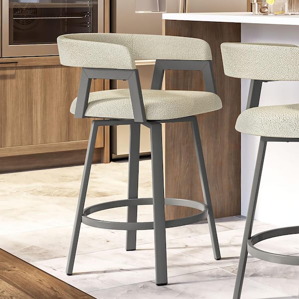 Amisco Caris 25 in. Cream Boucle Polyester / Dark Grey Metal Swivel Counter Stool
