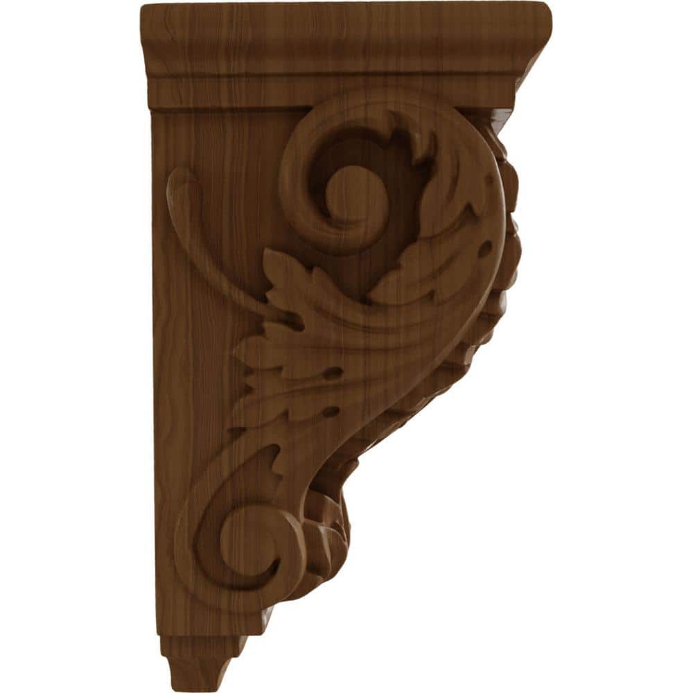 Small Hand-Carved Acanthus Wood Corbel in Natural Finish