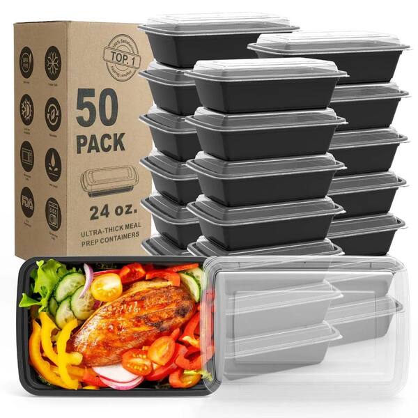PRIMEPLUS 50 Pack Extra-Thick Food Storage Containers with Lids,Disposable and Reusable Plastic Bento Lunch Box, BPA Free